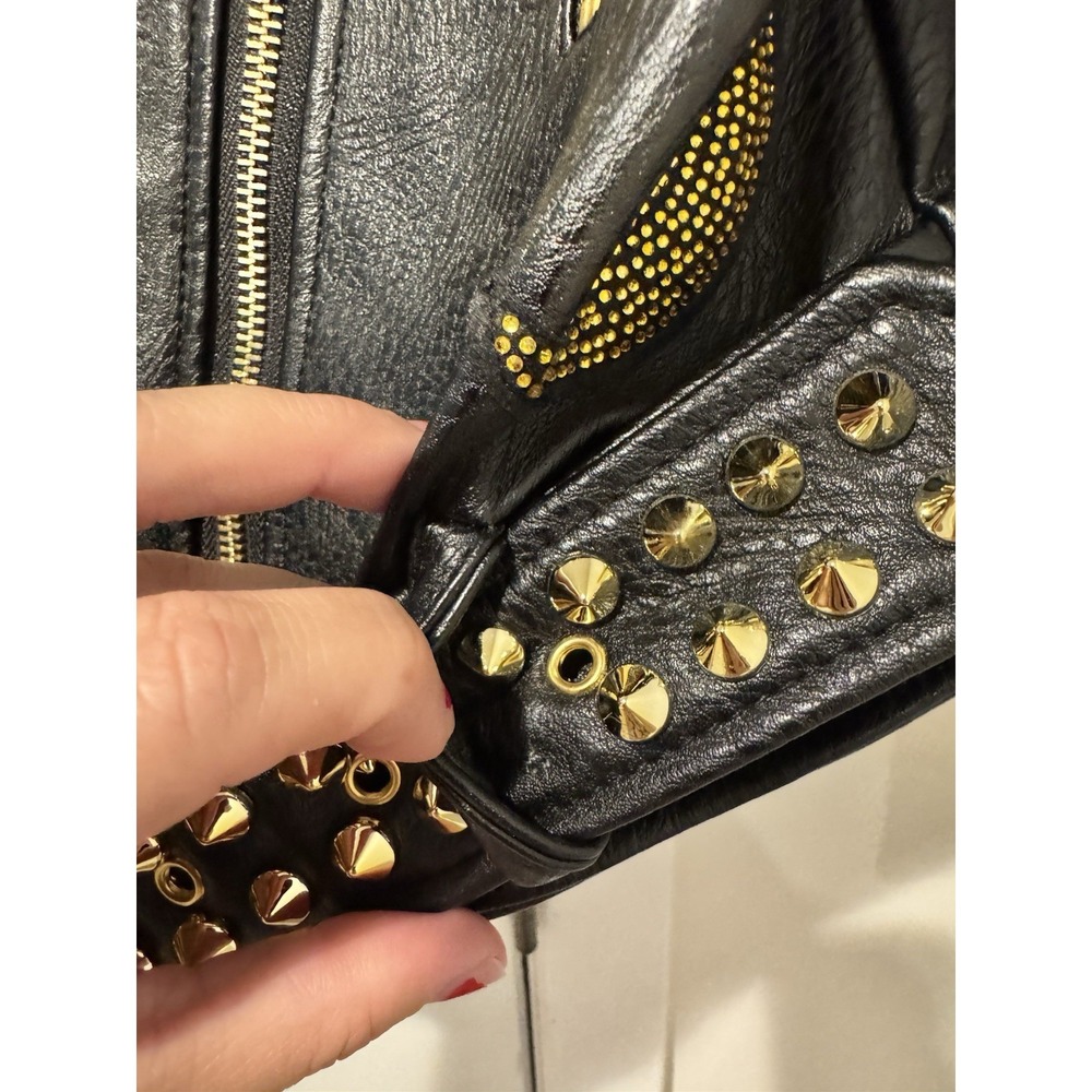 Azalea Wang Women's Black Studded Celestial Moto Jacket M Cropped Moon Stars M - Picture 10 of 15